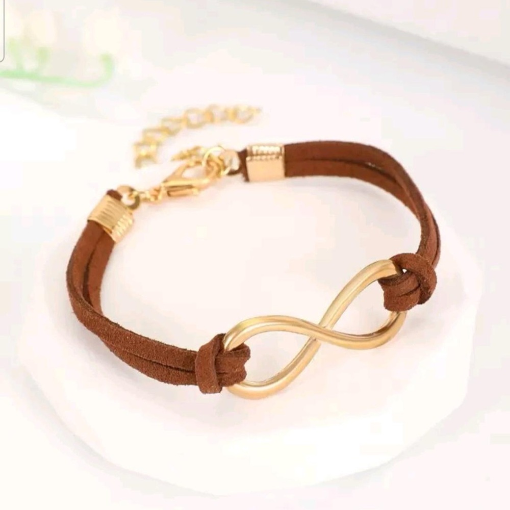 Gold Infinity Bracelet with Brown Band